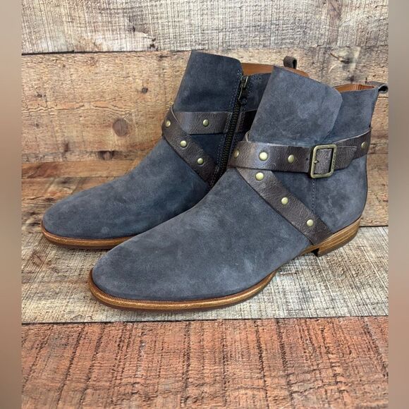 NEW $210 Women's Sz 9 M Kork-ease Kenai Suede Bootie Moto Gray Strap Studded - Picture 1 of 13